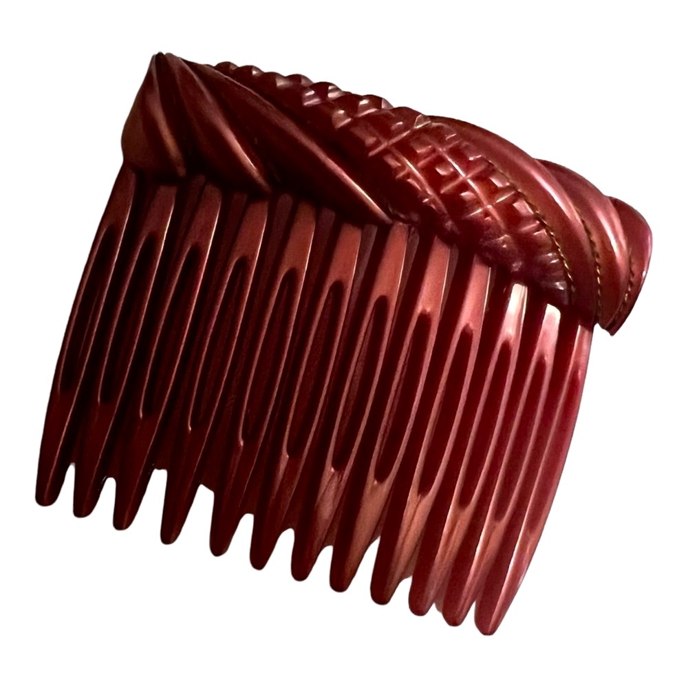 Vintage 1980’s Dusty Rose‎ Hair Comb with Gold Threading, Made in France